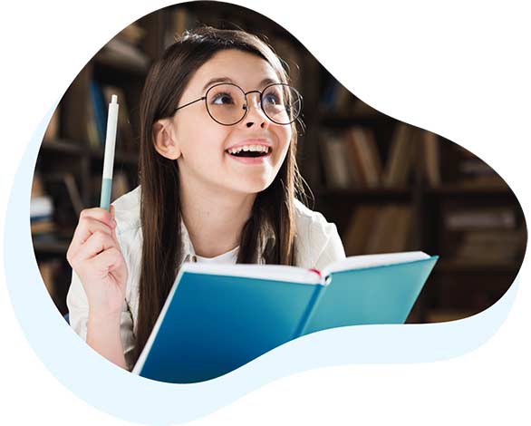 student reading book in school library